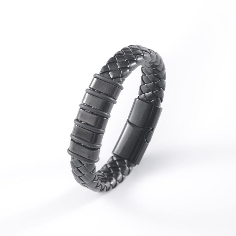 Anti-static Men's Stainless Steel Leather Magnetic Bracelet - European Retro Style