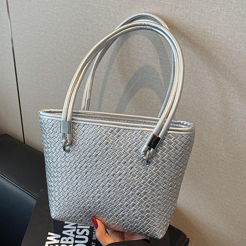 Woven pattern big bag women's spring 2025 new high-end texture large-capacity shoulder bag solid color simple tote bag