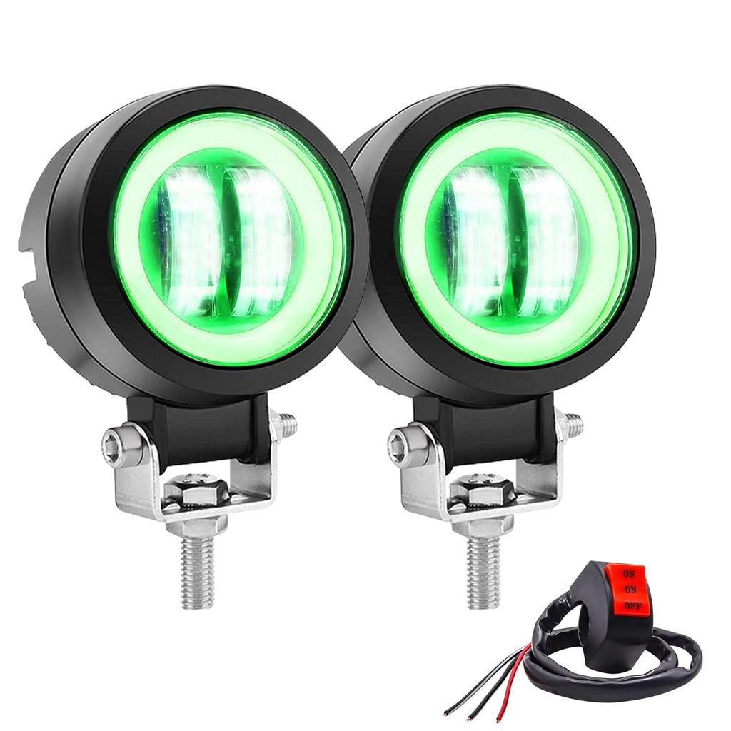 Ygmylandbb Motocyklowe LEDowe Światła Przeciwmgielne z Zielonymi Pierścieniami Przełącznika DRL LED do Motocykli, Reflektory, Światła, Reflektory Punktowe,