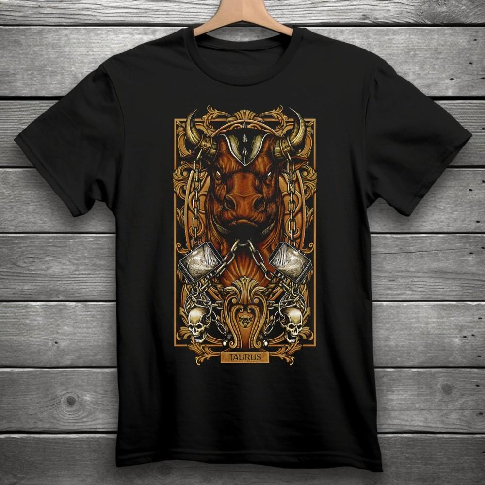 Taurus Zodiac Sign Goth Skull Unisex Black TShirt S3XL Unisex T-Shirt