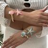 Exaggerated Starfish Shell Open Bracelet for Women Trendy Gold Color Metal Blue Enamel Marine Bracelet Beach Vacation Jewelry