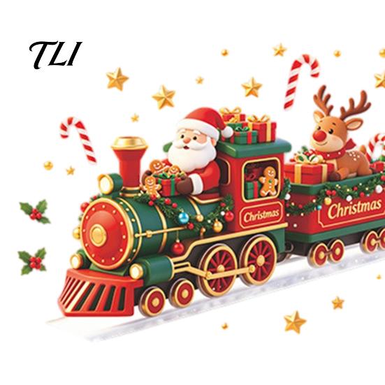 Christmas Window Clings Train Wall Sticker, Santa Claus Reindeer Decals, Self Adhesive Holiday Mural Murals, Removable PVC Art Decor for Home