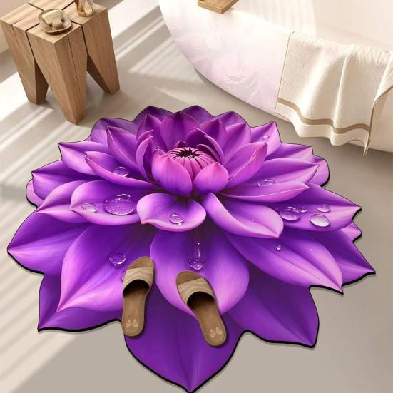 Diatomaceous Earth Floor Mat 3D Realistic Floral Design Bath Mat Non-Slip Absorbent Mat Quick-Drying Easy to Clean Shower Rug