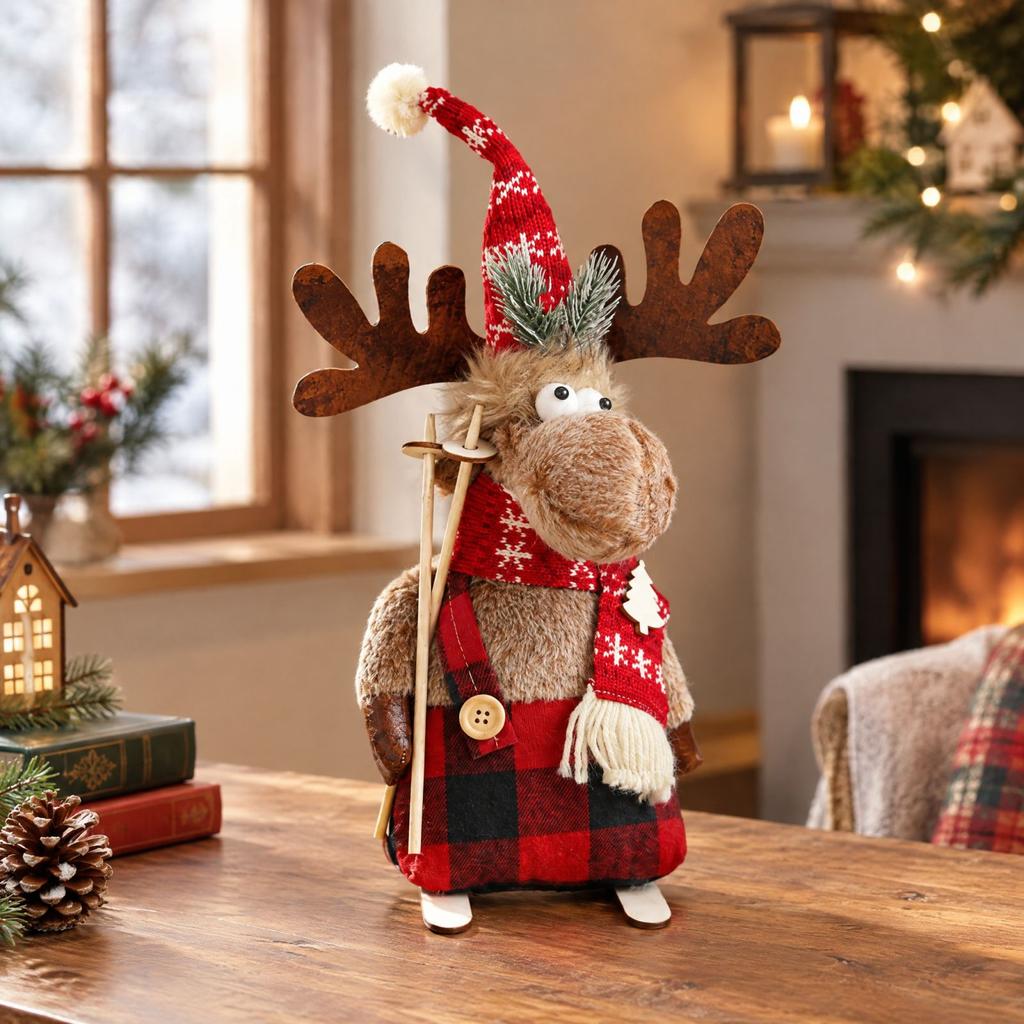 Plush Christmas Decoration, Retractable Holiday Doll, Gift Ornament, Brown, Small