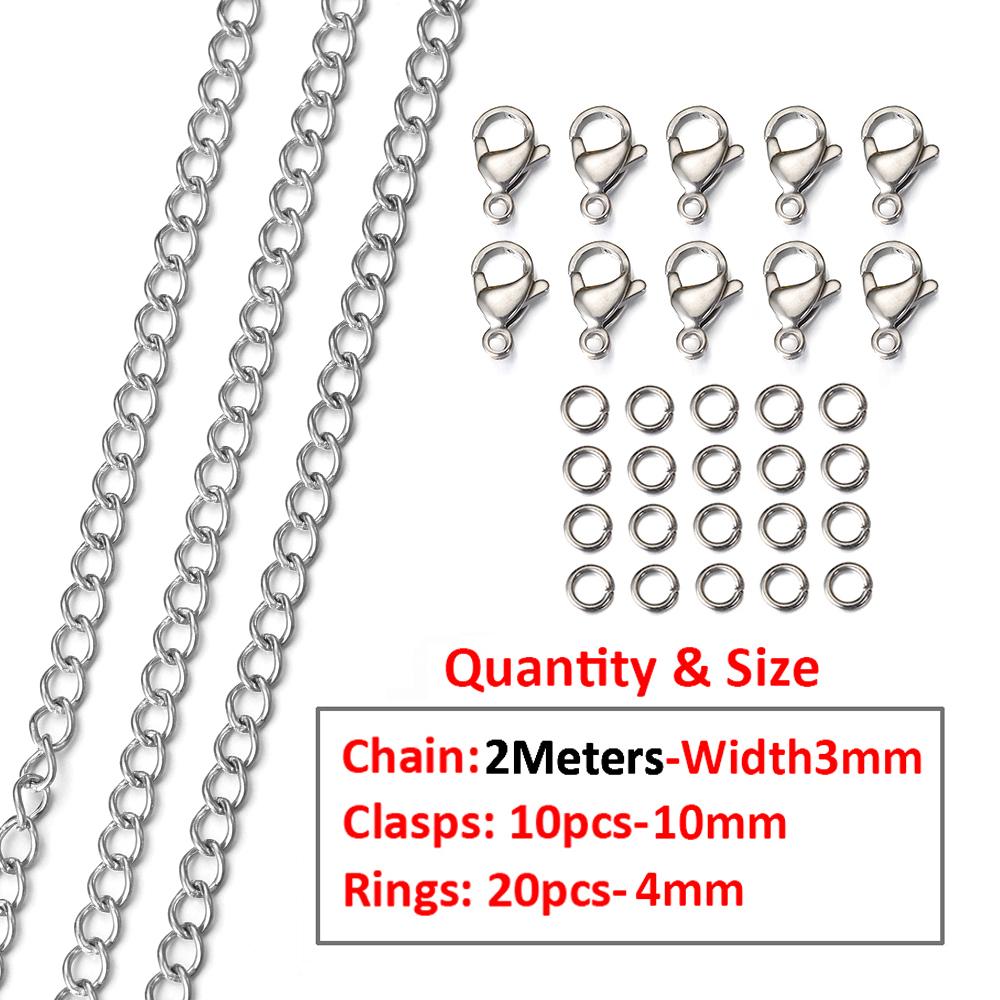 2Meters/1Meter Stainless Steel Chain Lobster Clasps Jump Rings Connectors Chains for Bracelet Necklace Jewelry Making DIY Kit