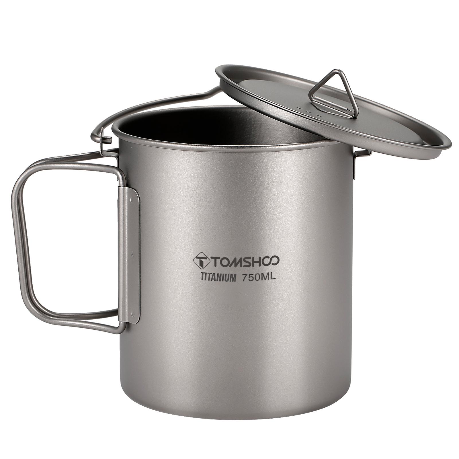 

TOMSHOO Ultralight 750ml Titanium Pot Portable Titanium Water Mug Cup with Lid and Foldable Handle Outdoor Camping Cooking