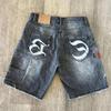 RogueWave Harajuku Street Hip-Hop Casual Loose Straight Jeans Herren Amerikanisch Y2K Buchstaben-Print Mode Vielseitige Denim-Shorts Damen