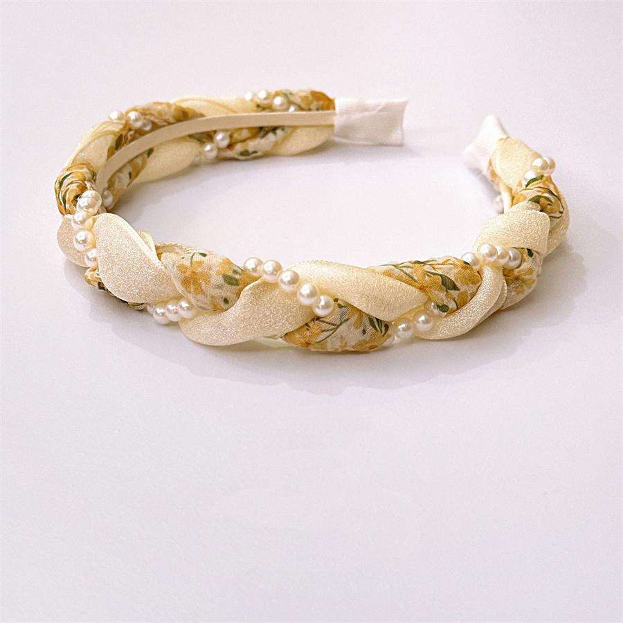 

Корейская модная повязка на голову с цветочным жемчугом и перекручиванием для элегантного темперамента женщин, высококачественная сетчатая милая повязка для волос, аксессуары для повязки на голову