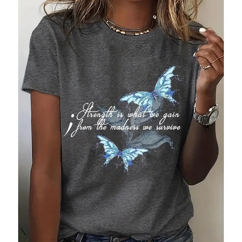 

Женская летняя футболка в стиле ретро, модная, с коротким рукавом, повседневная, с принтом бабочки 8XL серый