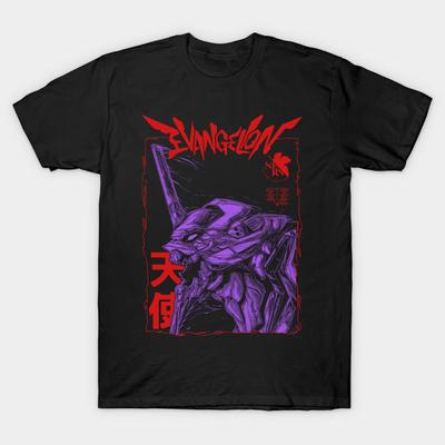 Schwarzes T-Shirt mit Aufdruck für Männer Evangelion No-Cut Transferpapier-Aufdruck aus Baumwolle