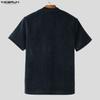 INCERUN Men Zip-up Neck Short Sleeve Texture Rib Casual T-Shirts Tops