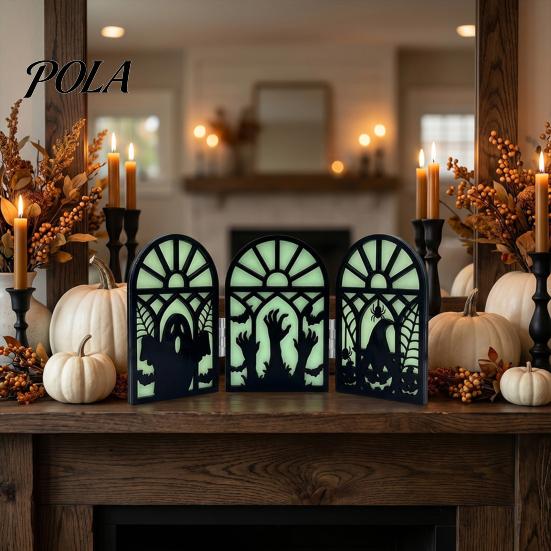 Stable Solid Wood Halloween Ornament Glow-in-the-Dark Table Decoration, Witch Ghost Silhouette Design, Party Decor Foldable Luminous Ornament,
