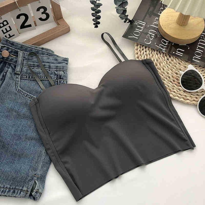 Spice Girl Summer Ice Silk Traceless Fixed Integrated Cup with Chest Pad Suspender Vest with Beauty Back Bra Bottom Top