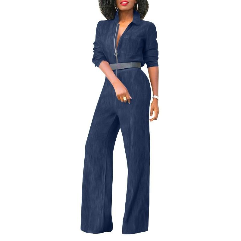 Women Loose Suspenders Pocket Long Pants Casual Streetwear Hole Denim Jumpsuits Waistline Straight Jeans Rompers