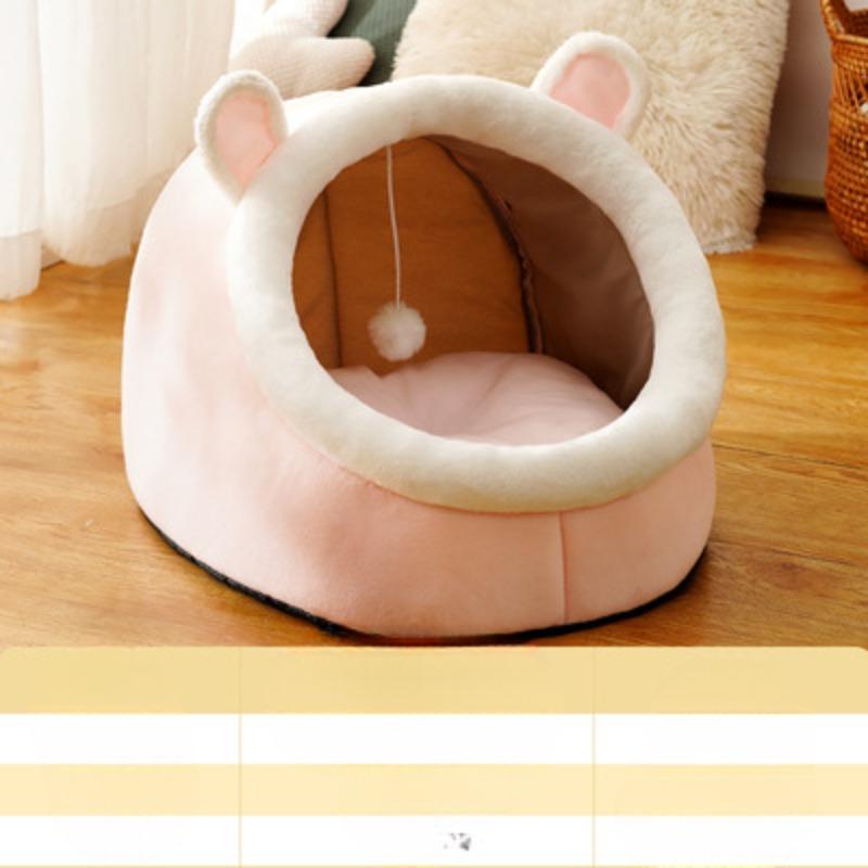

Зимнее плюшевое полузакрытое теплое гнездо для кошек, мягкое и удобное для глубокого сна, съемное и моющееся, простое, серое S