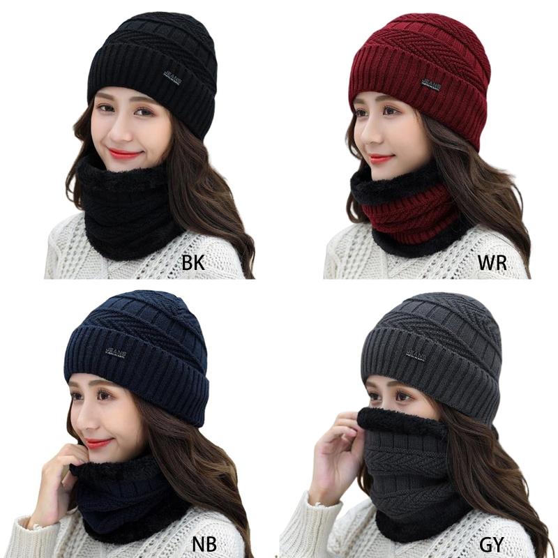 Beanie Scarf Set Men Women Winter Caps Cover Ears Winter Skullies Hat Wool Beanies Knitted Hat Scarf With Lining