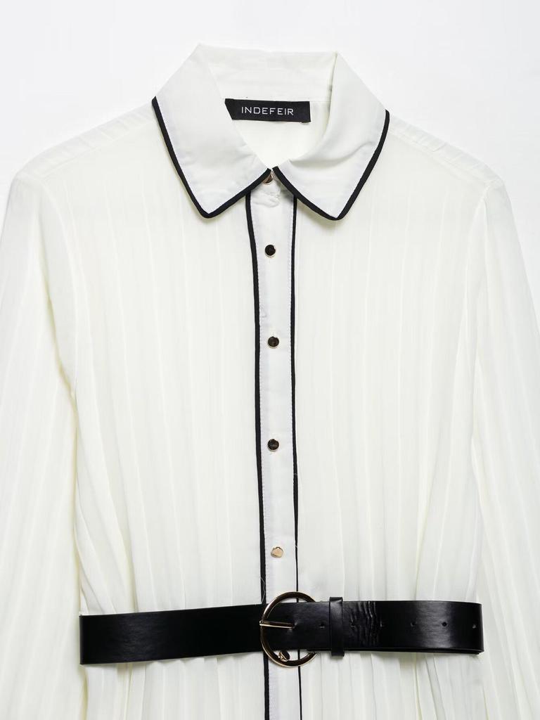 TAOP&ZA Women's Summer Turn-Down Collar Belted Dress