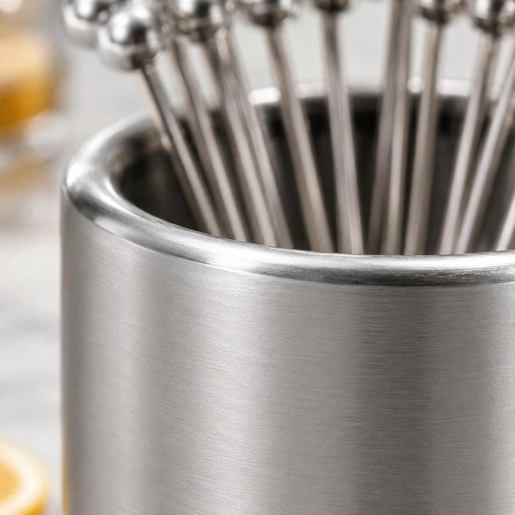 Stainless Steel Pick Holder Set Cylindrical Cocktails Open Top
