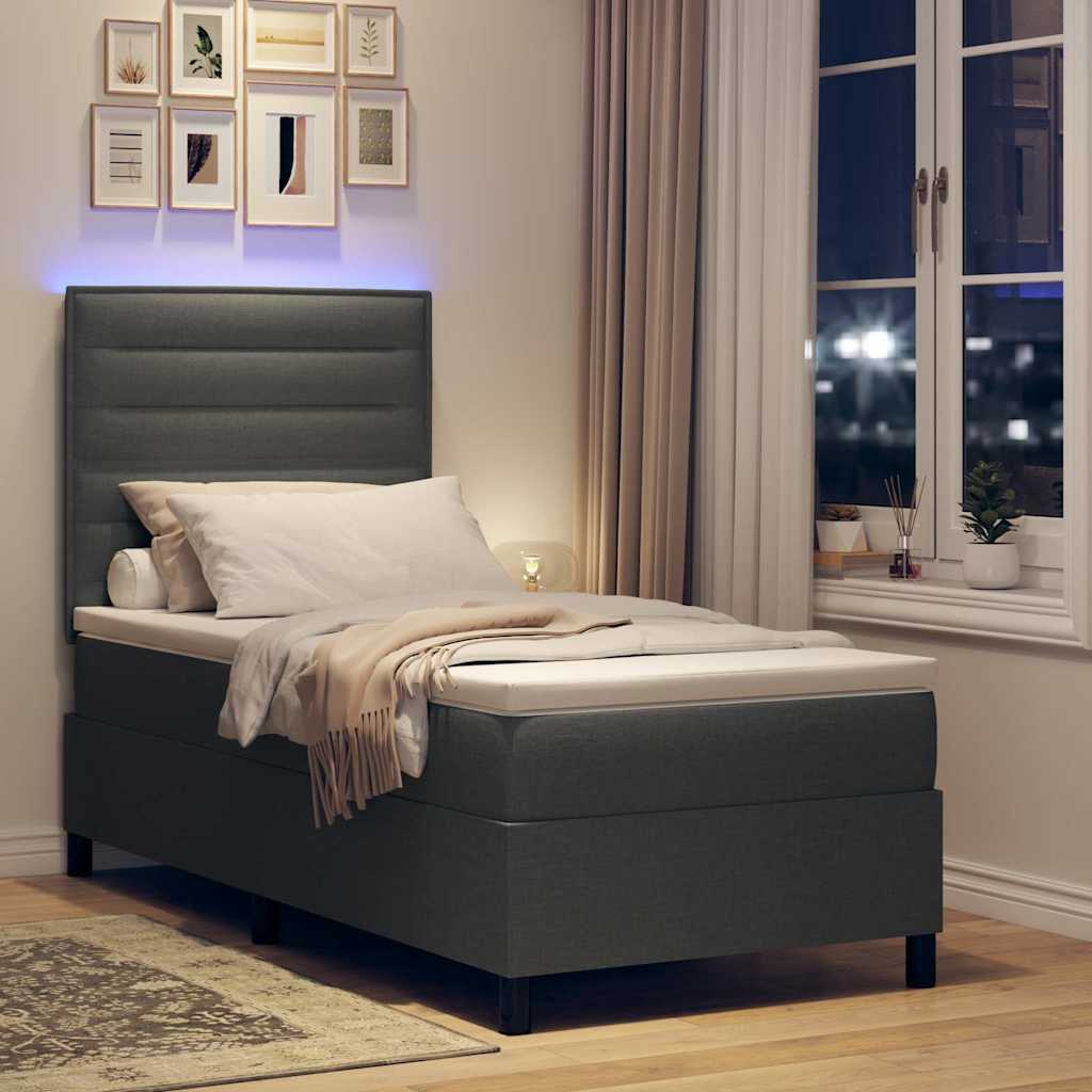 Box Spring Bed with Mattress and LED Dark Grey 80 x 200 cm Fabric