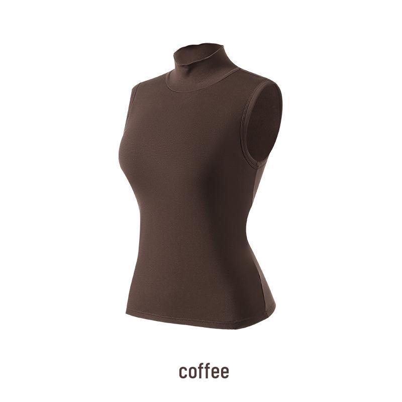 Women's Self-Heating Dual-Sided Velvet Seamless Vest with High Neck and Pads - Cozy Autumn/Winter Base Layer Camisole.