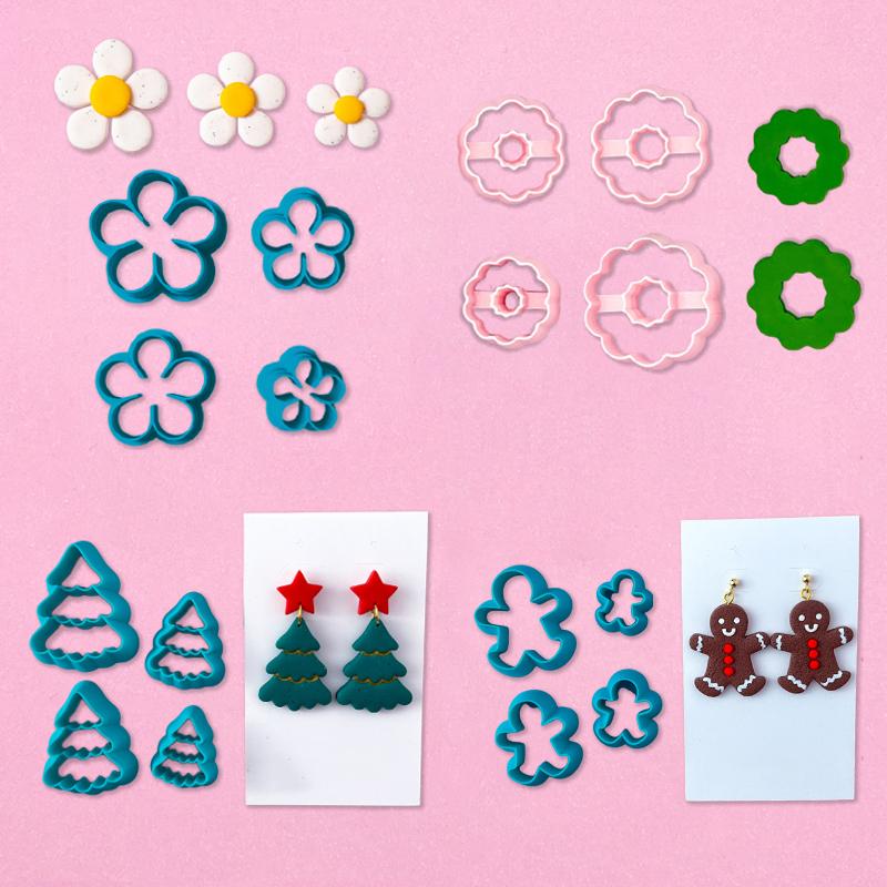 Christmas Tree Wreath Polymer Clay Cutters Earrings Necklaces Pendant Soft Clay Mold Diy Hand Tool Jewelry Cutting Die Molds