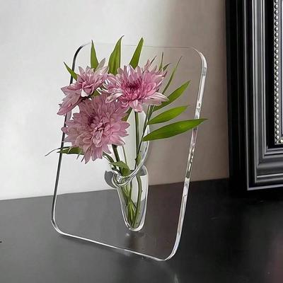Ramme Blomstervase - Klar Akrylvase for Blomster, Moderne Kunstvaser for Hjemmeinnredning, Dekorative Vaser for Skrivebord Bokhylle