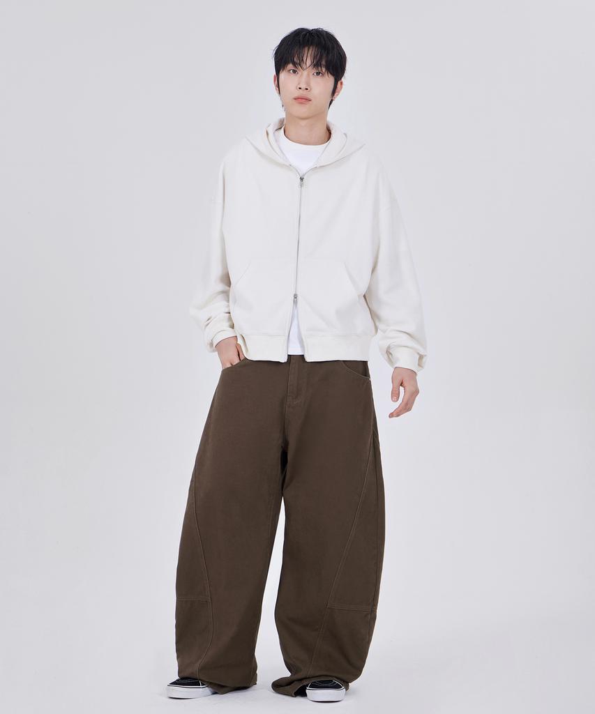 GLW Curved Cut Wide Cotton Pants Brown