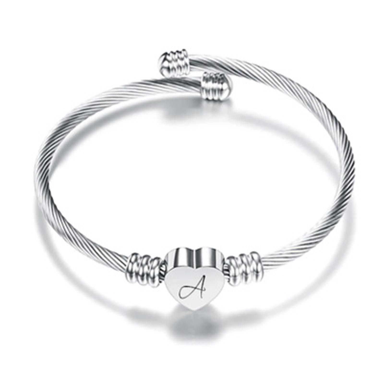 

26 Letters Stainless Steel Wire Bracelet Heart-shaped Bracelet
