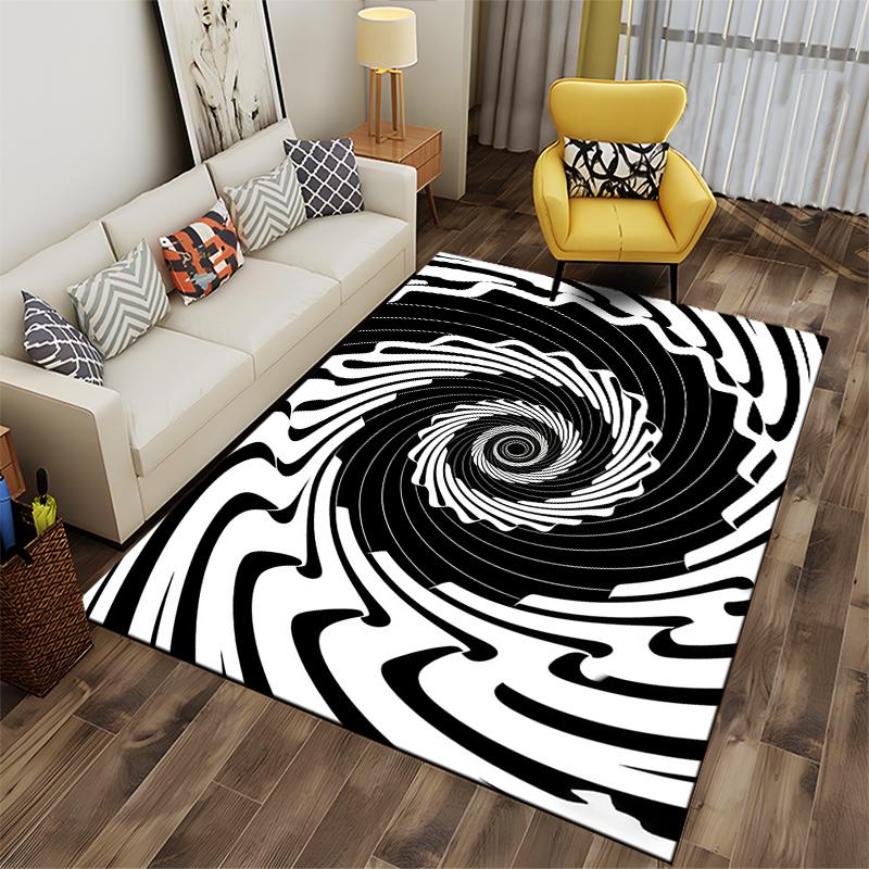 Modern Black and White Swirl Pattern Carpet for Living Room Decor Suitable for use as an anti-slip for living room bedroom sofas