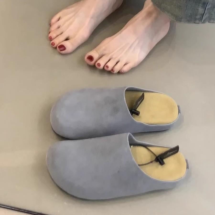 Soft Leather Version~ Baotou Boken Shoes for Women To Wear Retro One-pedal Lazy Half Slippers Versatile Thick-soled Muller Slippers