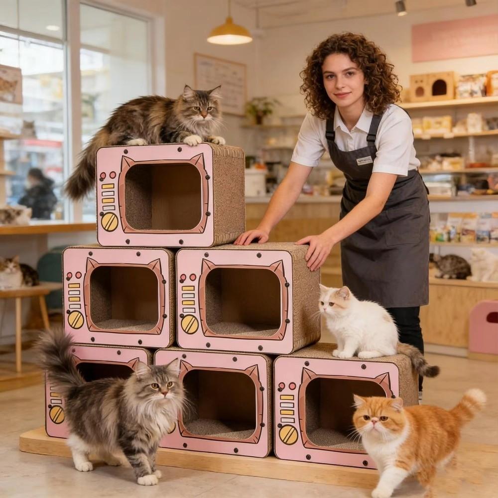 Domek drapak dla kota w kształcie telewizora, antypoślizgowa wieża wspinaczkowa dla kota, interaktywny plac zabaw, zabawa dla kotów