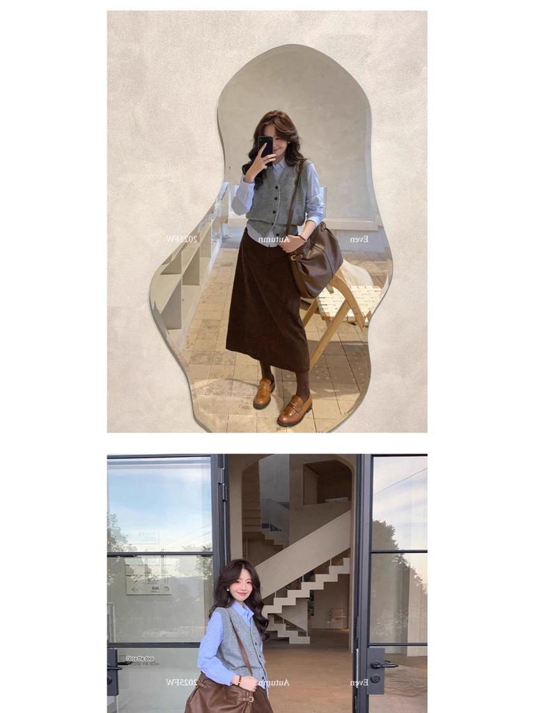 Women's Coffee-Colored Retro Corduroy Skirt - French Autumn/Winter 2025 Design