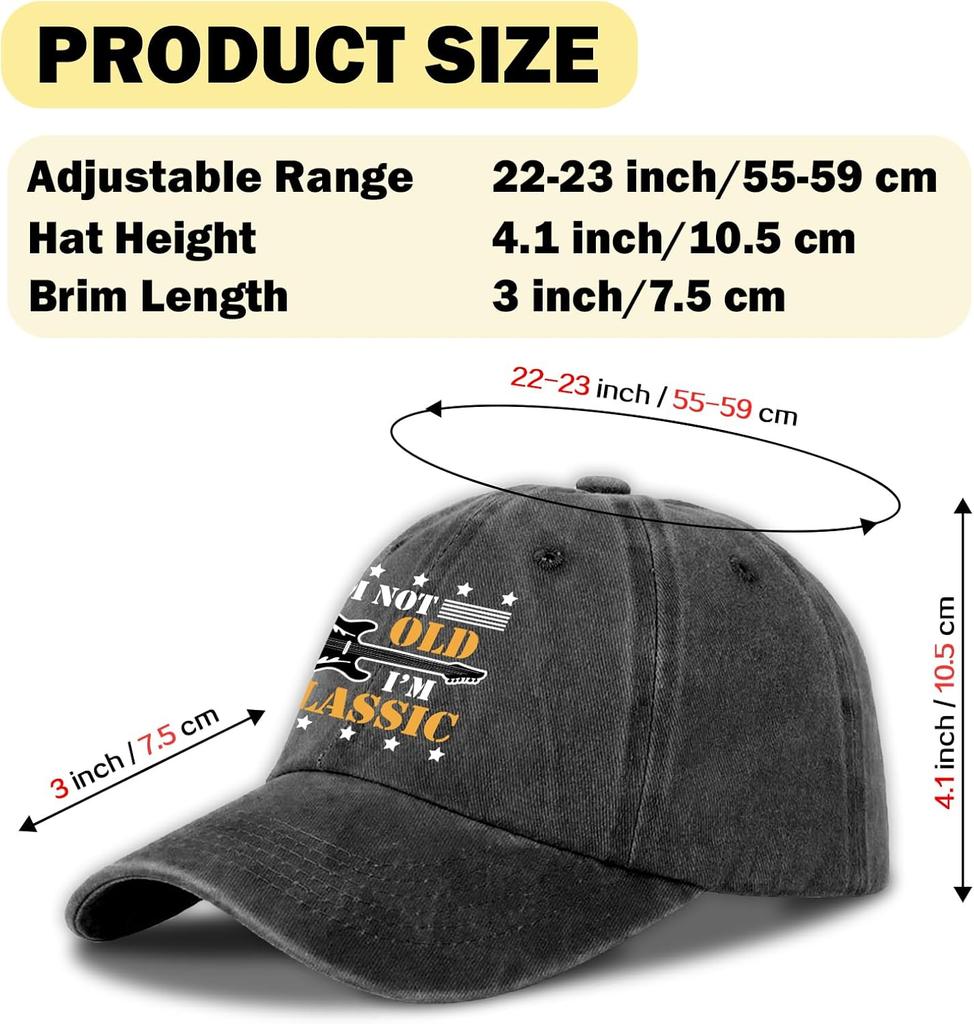 Grappige Gitaar Verweerd Gewassen Zwart Baseballpet Ik Ben Niet Oud Ik Ben Klassiek Bedrukt Katoen Verstelbare Baseballpet voor Unisex