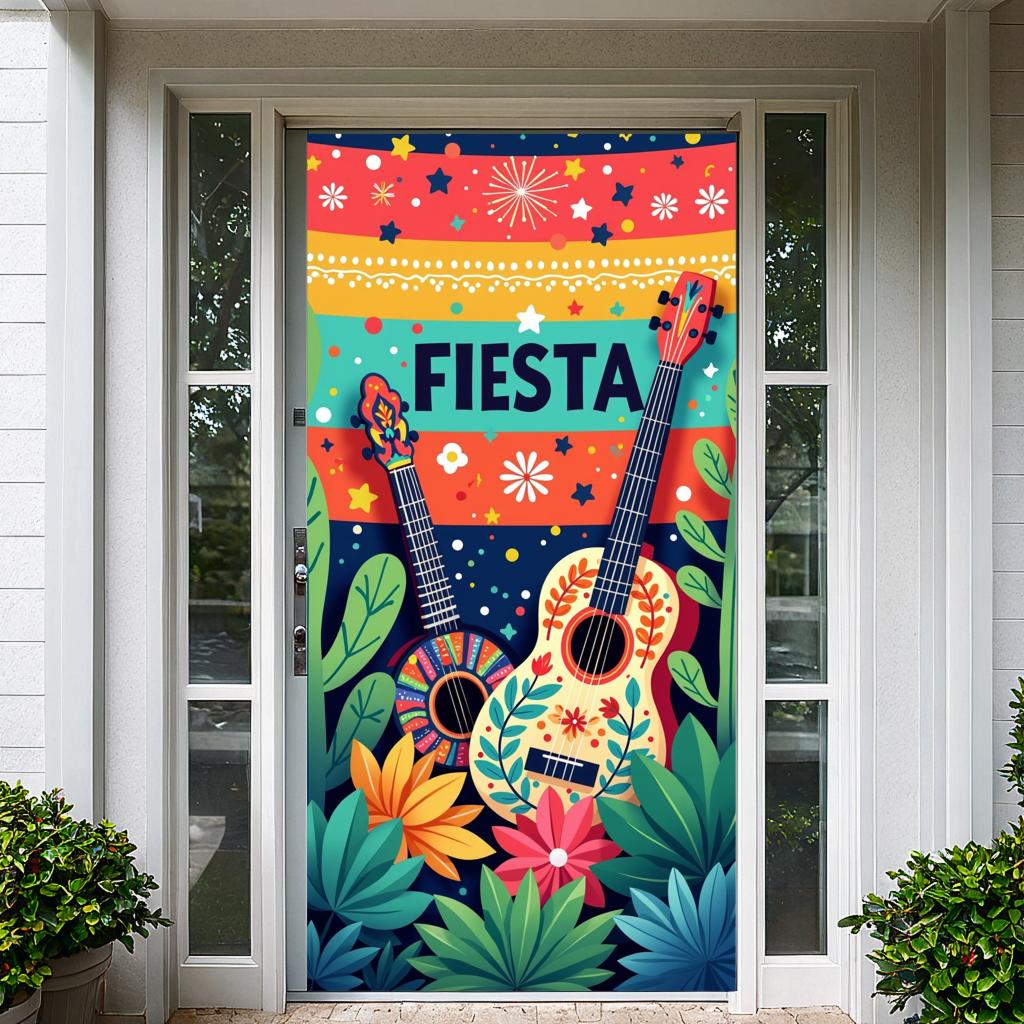 Fiesta Party Banner Vibrant Mexican Cactus Floral Festive Event Backdrop Celebration Decorations Photography Background Props