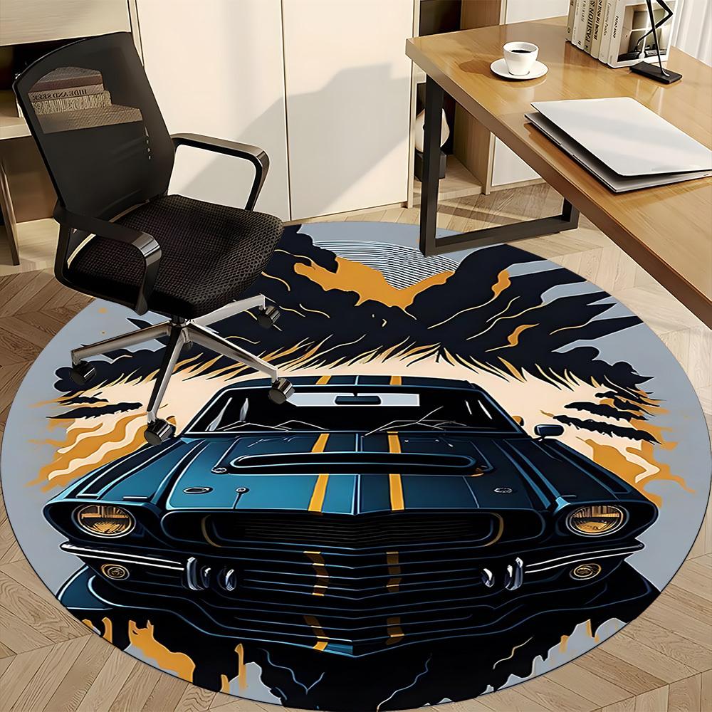 1pc Car Flames Office Round Area Rug, Under Office Chairs Bedroom Living Room Home Decor, Room Deco