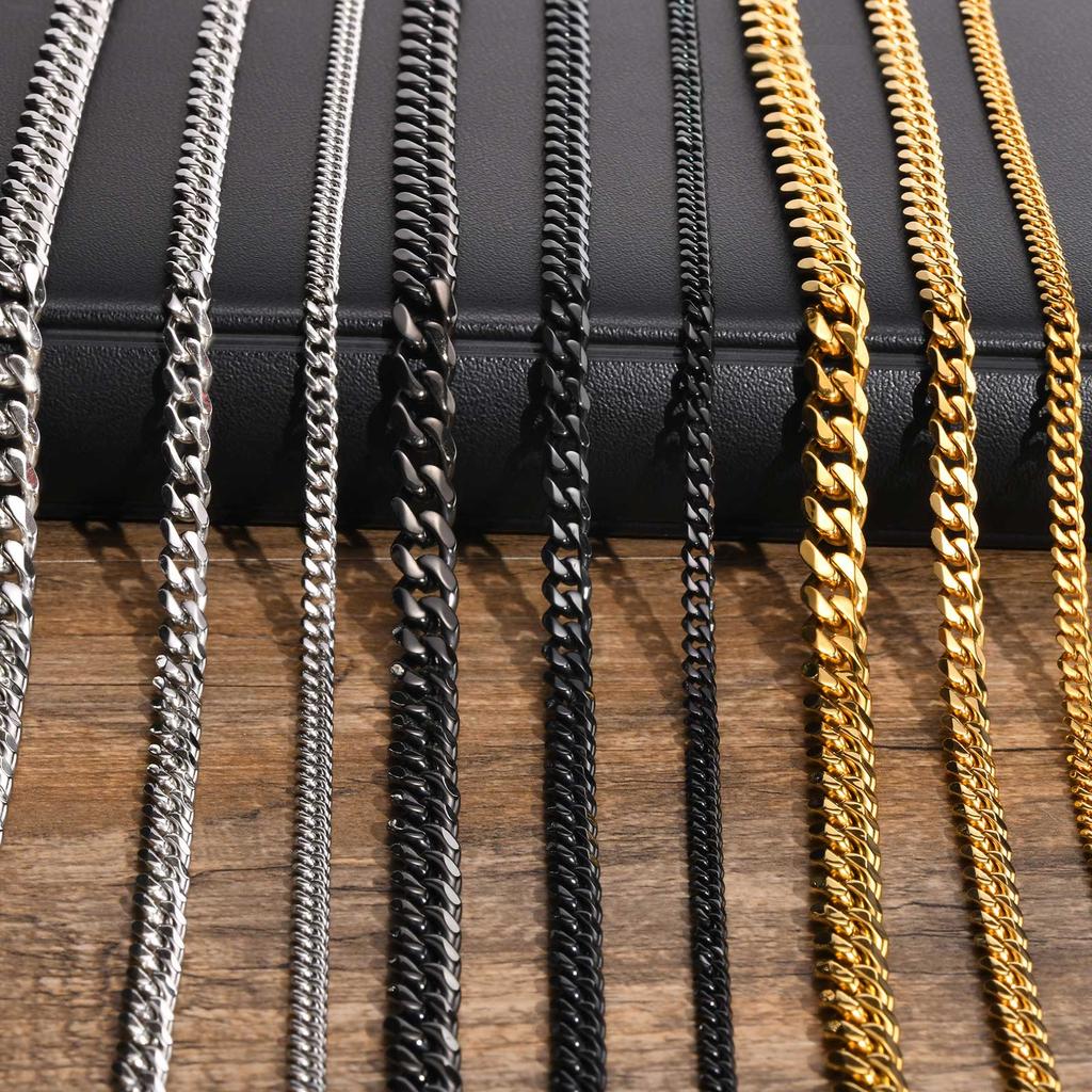 3/5/7mm Stainless Steel Cuban Link Chain Stainless Steel Necklace, Punk Hip-hop Choker for Men, Fashion Jewelry Accessories