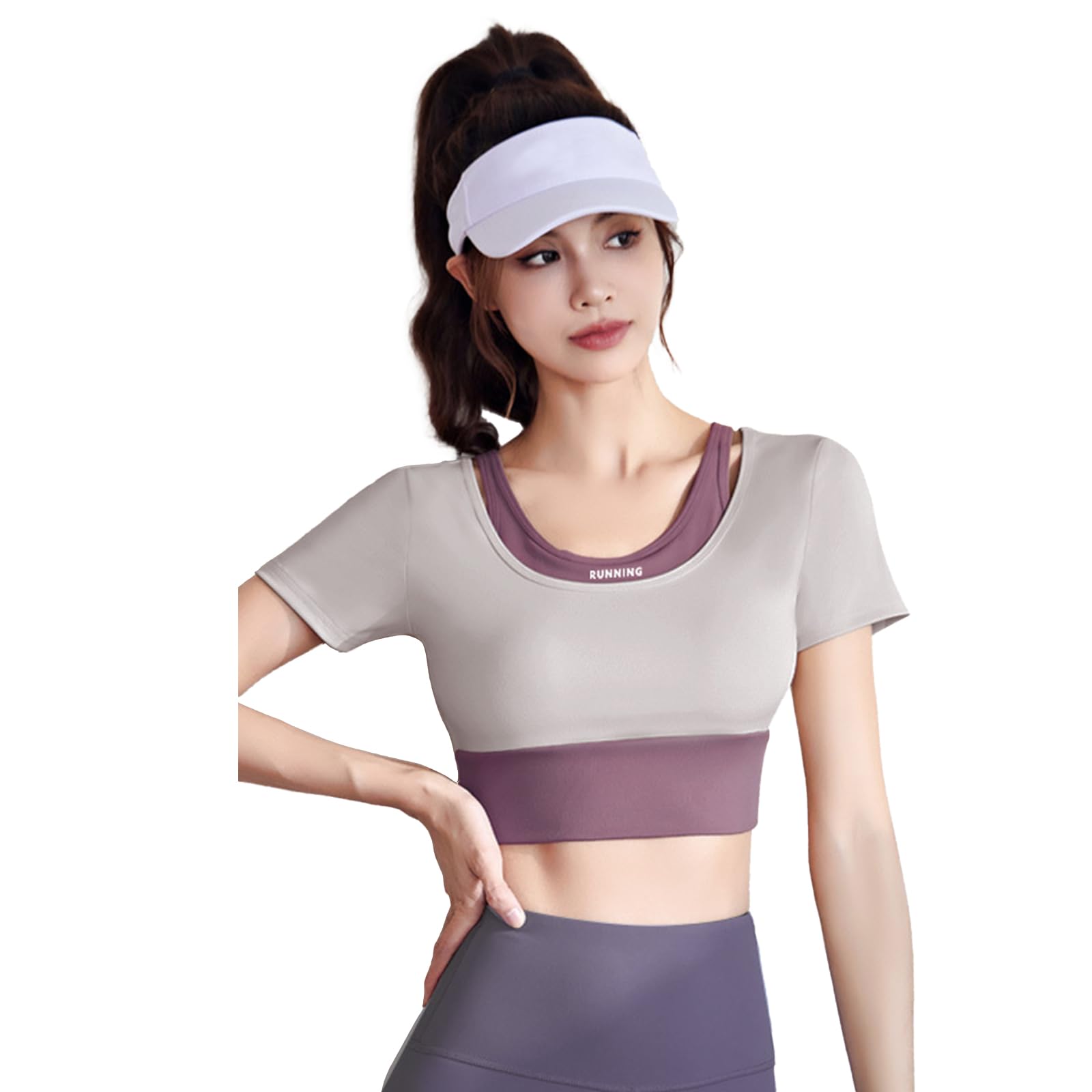 

MORGEN SKY Short Sleeve Sports Bra with Yoga Fitness YD035 Women s Cups, Wear, Wear, Tennis, Golf, Gym, Stretchy, Breathable, Quick-Drying, Stylish, фіолетовий