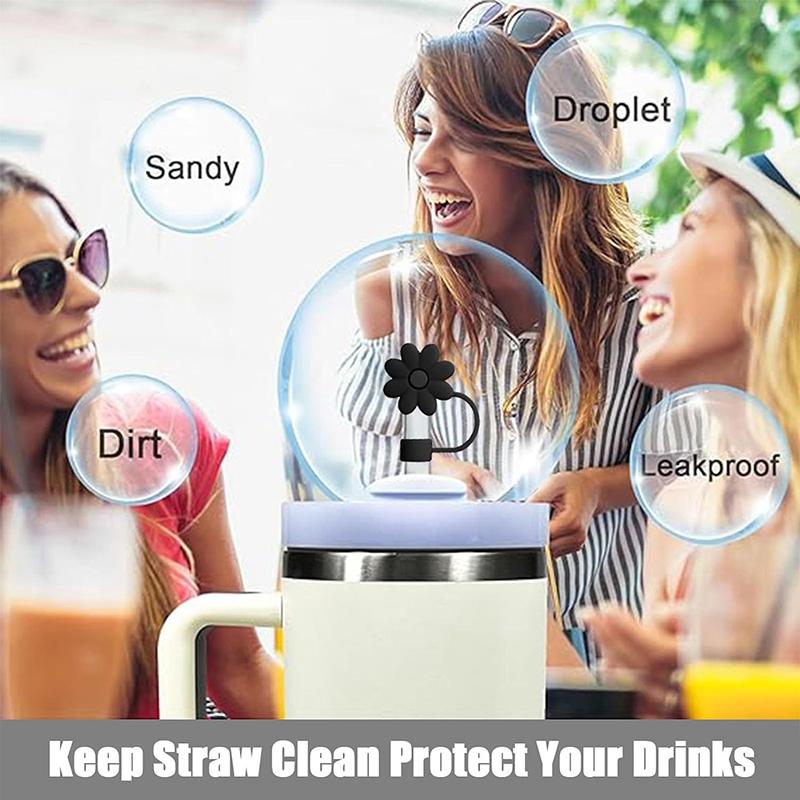 Lovely Straw Covers Cap Toppers Tumbler Cup Reusable Cute Silicone Straw Tips Lids Protect Covers
