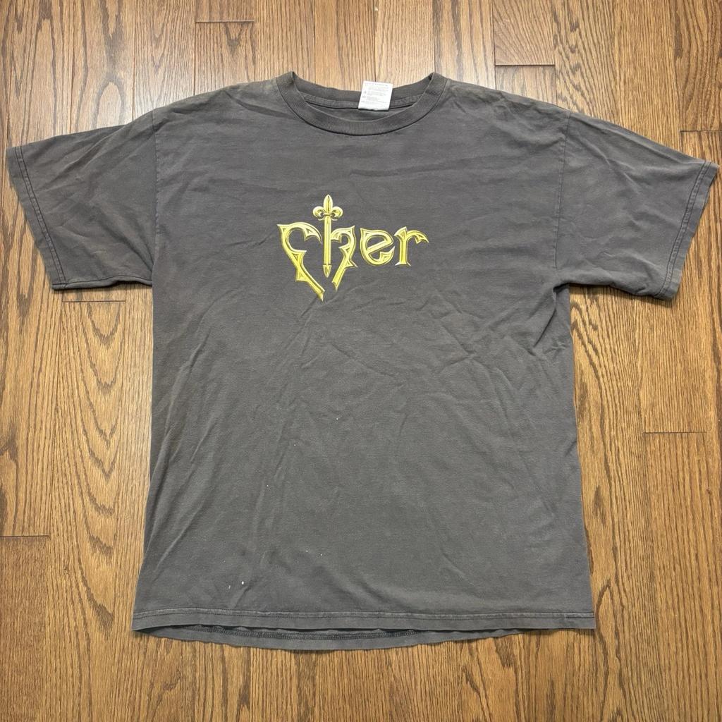 Vintage 90s Y2K Cher Band T Shirt Gray Faded Soft Dance Men’s Large Golden Heart