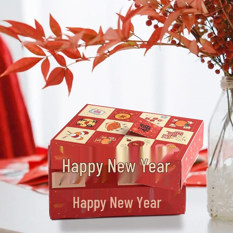 Festive Red 12-Grid Surprise Box Set (5 Pack) - New Year DIY Punch Hole Fun
