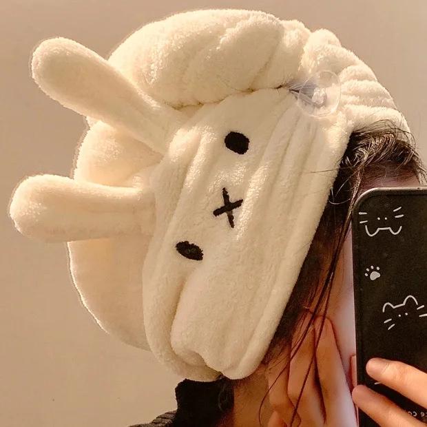 Miffy Rabbit Cartoon Coral Fleece Hair Towel - Women's Super Absorbent, Quick-Dry, Lint-Free Cap