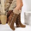 Fall and Winter New Plus Size Fur Neckline Mid-leg Boots Wedge Boots Fringed Boots