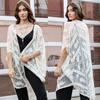 2024 Transparent Bikini Cover-ups Sexy See Through White Lace Tunic Summer Tops Women Beach Wear Bathing Suit Cover Up Q1326