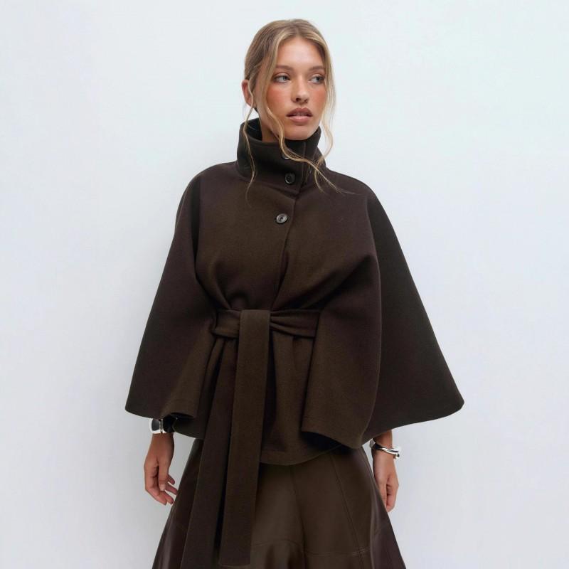 Womens Stand Collar Lace-up Jacket Loose Fit Casual Short Coat 2025