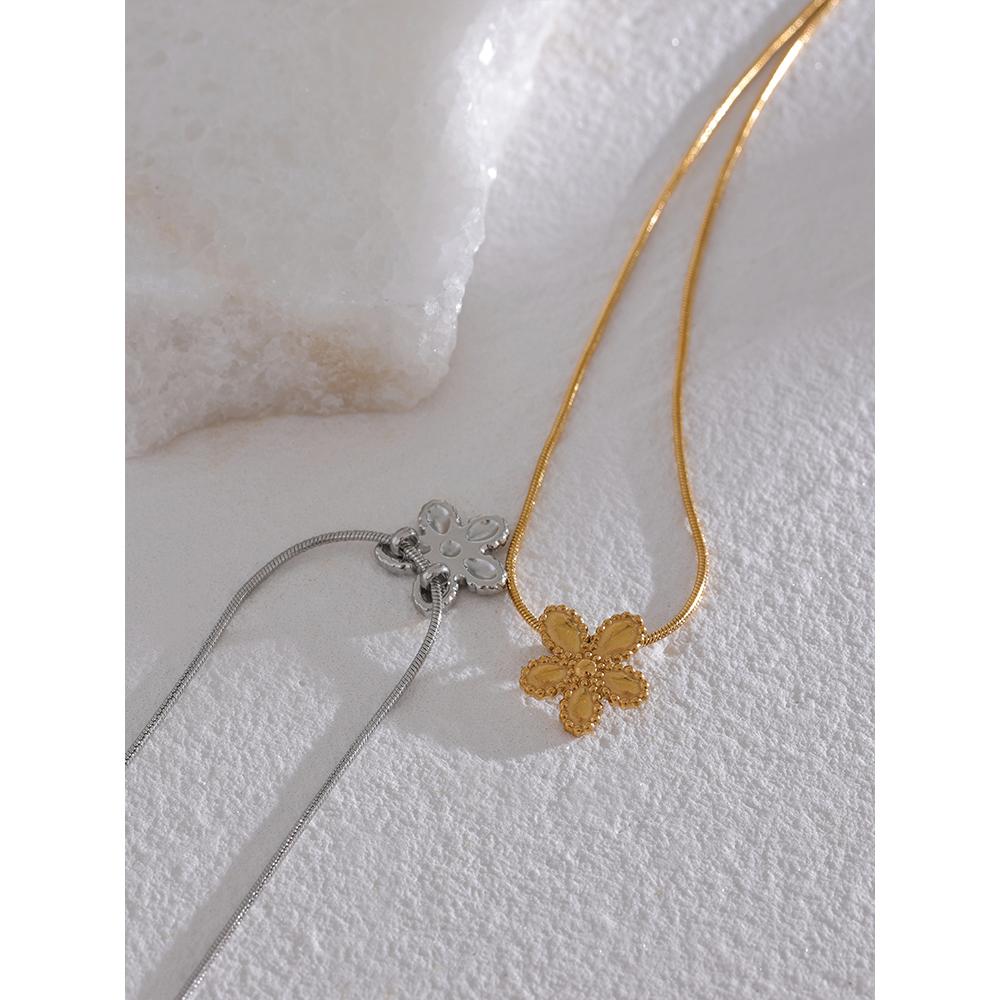 Yhpup Fashion Flower Pendant Stainless Steel Gold Silver Color Necklace Rust Proof Waterproof Statement Stylish Jewelry