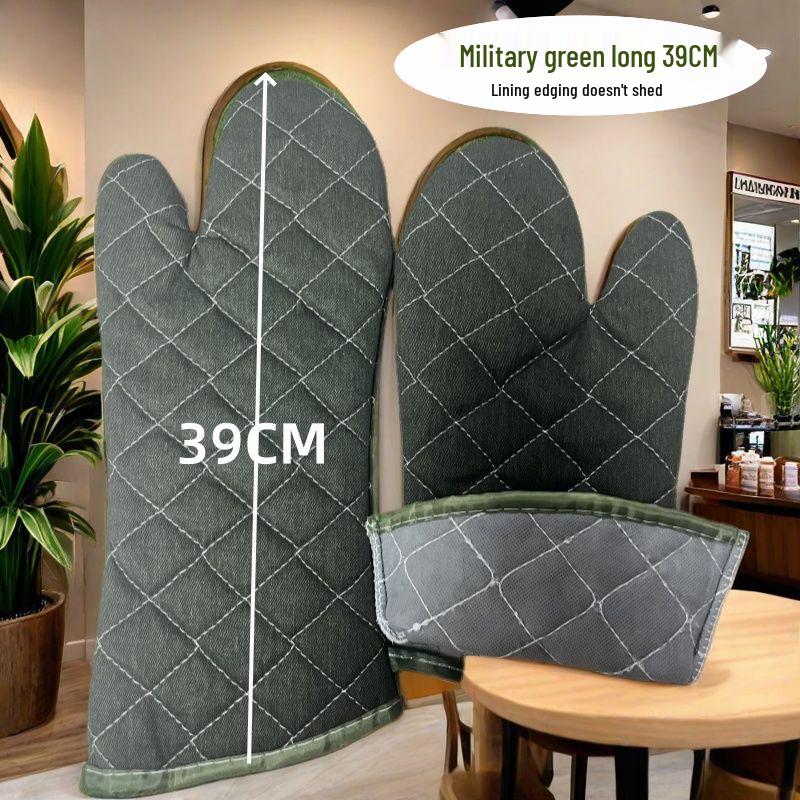 Military Green Heat-Resistant Canvas Gloves for Ovens, Microwaves, Steamers, and Baking.