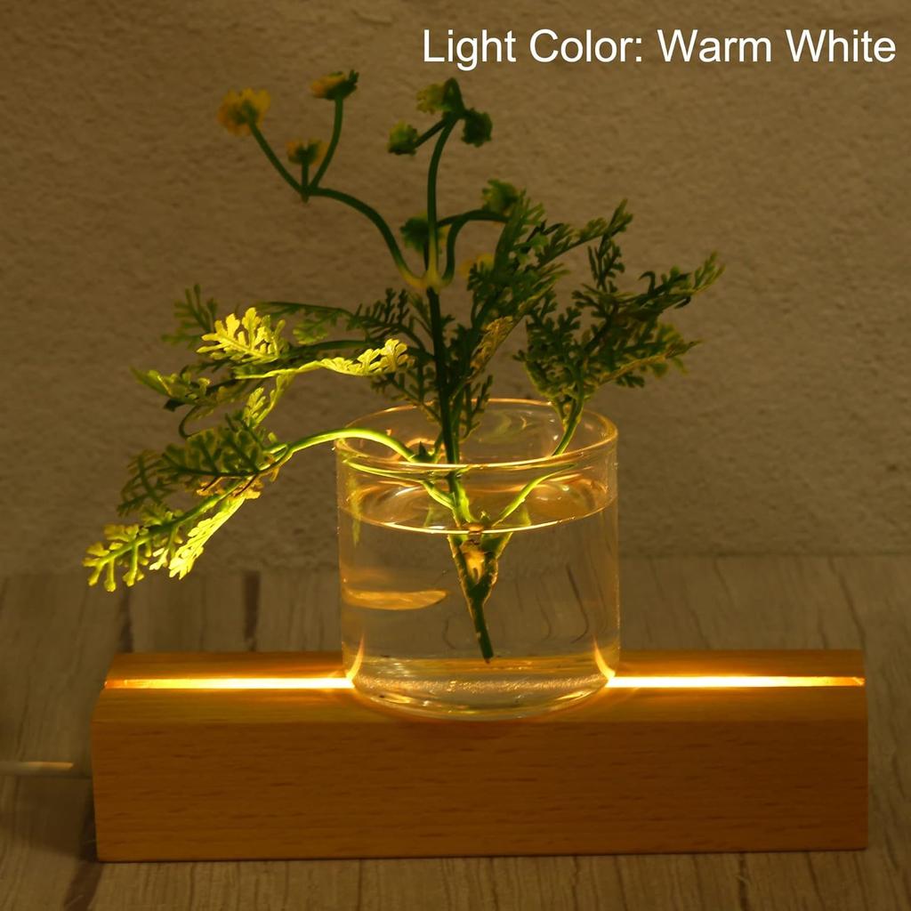 PATIKIL Wooden LED Light Base Stand, Rectangle Wooden 4.65" x 0.2" Warm White Lights Display Pedestals for Acrylic Nightlight Crystal Art, Wood Color