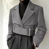 Männer Langarm Vorne Kreuz Gürtel Revers Kurzen Blazer Casual Dünne Mäntel