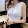 Women Summer Sleeveless V Neck Knitted Solid Color Slim Fit Vest Top