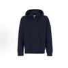 Available: Navy Blue Hooded Sweatshirt Jacket with Zipper, Drawstring, Long Sleeves, and Logo